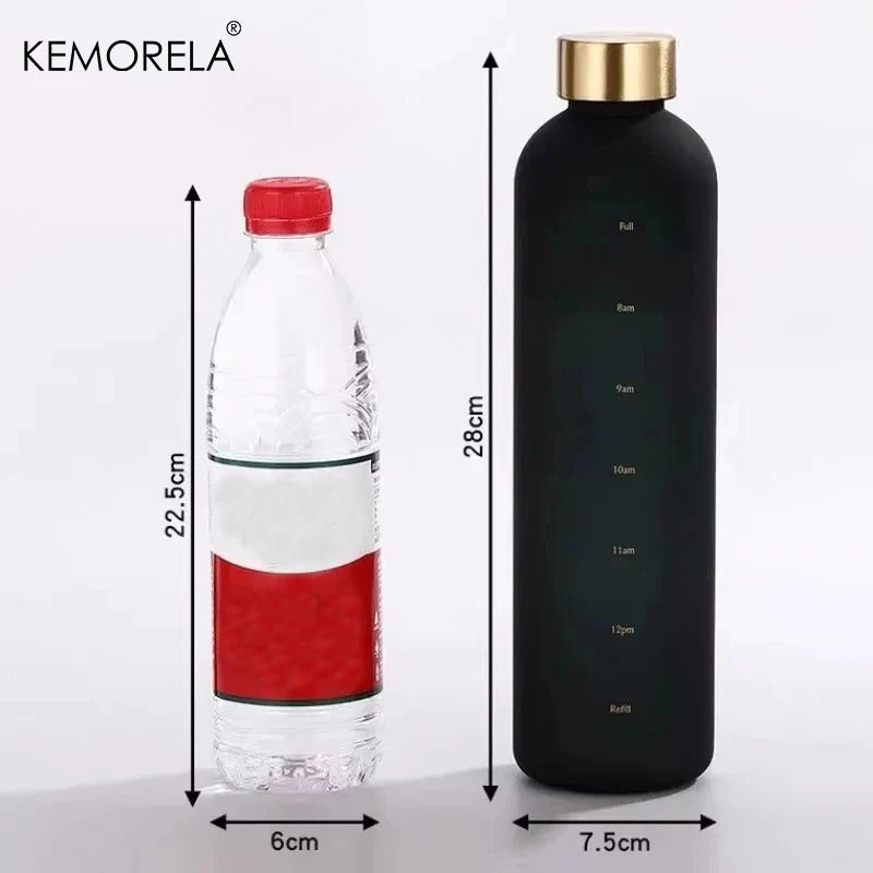 1L Water Bottle With Time Marker – 32 OZ Motivational Frosted Bottle