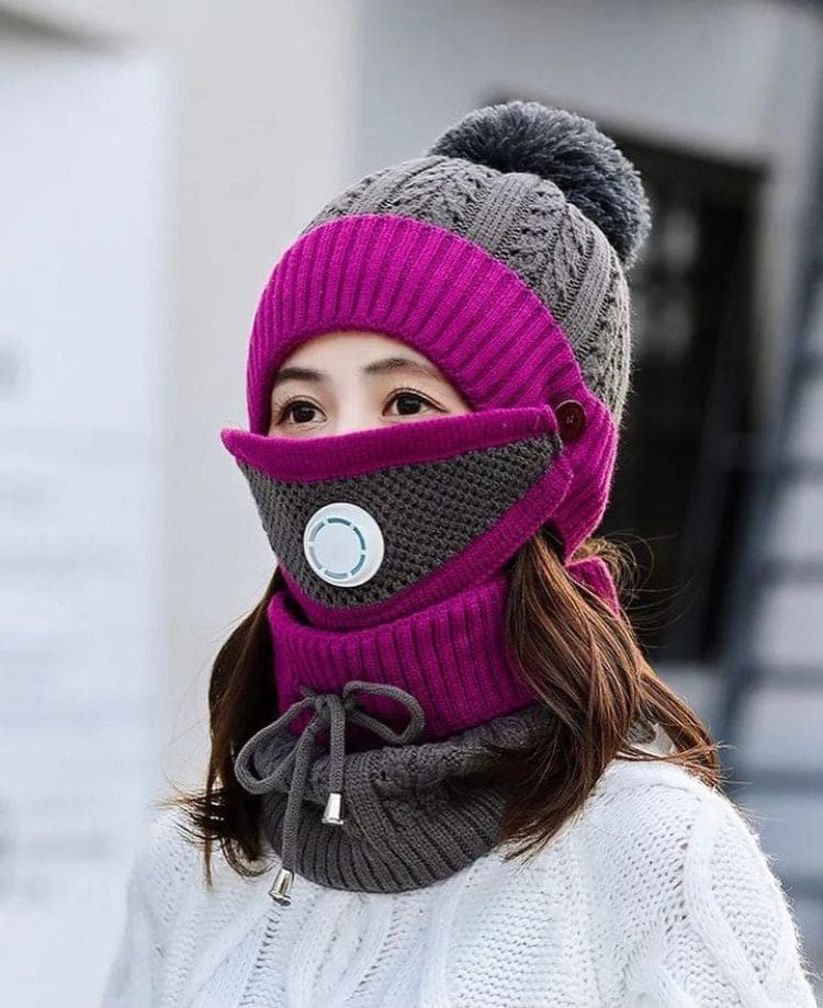3PCS Women’s Winter Warm Scarf, Knitted Hat & Mask Set – Fashionable & Cozy