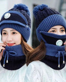 3PCS Women’s Winter Warm Scarf, Knitted Hat & Mask Set – Fashionable & Cozy