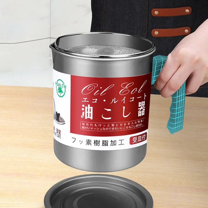 Stainless Steel Oil Strainer Container with Fine Mesh Filter & Drip-Free Spout