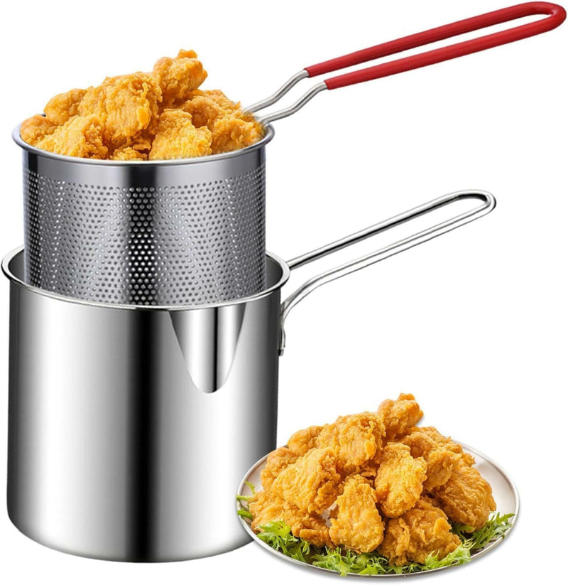 Stainless Steel Deep Frying Pot with Strainer Basket